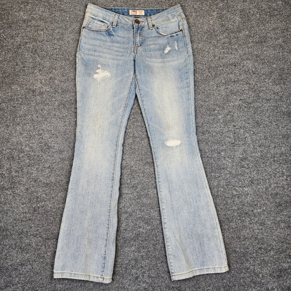 LEI Ashley Low Rise Slim Boot Jeans Women's Juniors 3 Light Wash‎ Distressed Y2K